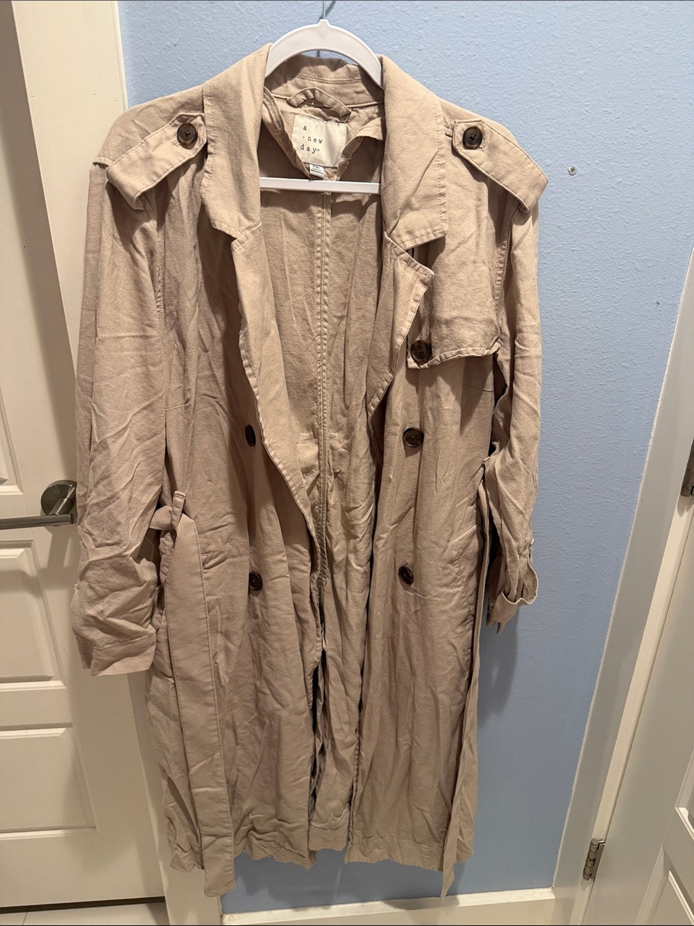 a new day Beige Double-Breasted Trench Coat